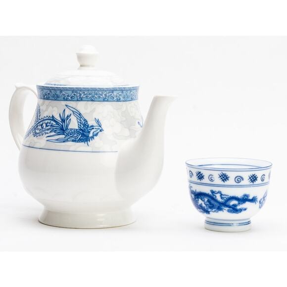Vintage Cheng's White Jade Porcelain Blue and White Teapot - Picture 4 of 4